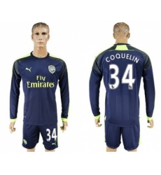 Arsenal #34 Coquelin Sec Away Long Sleeves Soccer Club Jersey