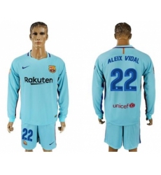 Barcelona #22 Aleix Vidal Away Long Sleeves Soccer Club Jersey
