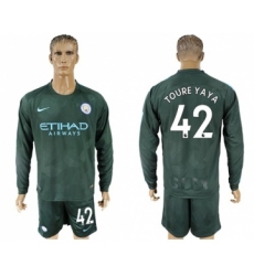 Manchester City #42 Toure Yaya Sec Away Long Sleeves Soccer Club Jersey