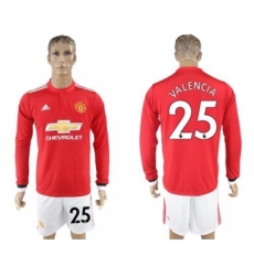 Manchester United #25 Valencia Red Home Long Sleeves Soccer Club Jersey