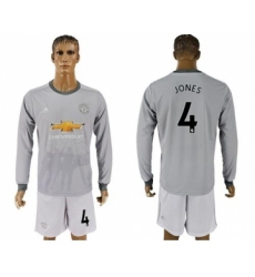 Manchester United #4 Jones Sec Away Long Sleeves Soccer Club Jersey