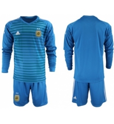 Argentina Blank Blue Long Sleeves Goalkeeper Soccer Country Jersey