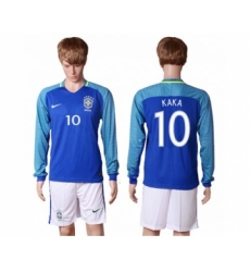 Brazil #10 Kaka Away Long Sleeves Soccer Country Jersey