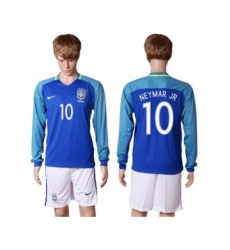 Brazil #10 Neymar Jr Away Long Sleeves Soccer Country Jersey