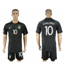 Brazil #10 Ronaldinho Black Soccer Country Jersey