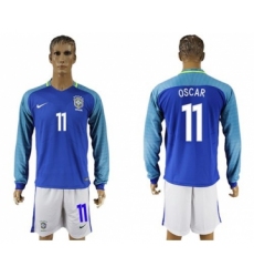 Brazil #11 Oscar Away Long Sleeves Soccer Country Jersey