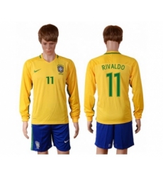 Brazil #11 Rivaldo Home Long Sleeves Soccer Country Jersey