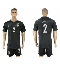 Brazil #2 Danilo Black Soccer Country Jersey