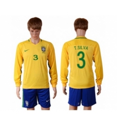 Brazil #3 T.Silva Home Long Sleeves Soccer Country Jersey