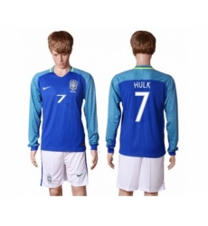 Brazil #7 Hulk Away Long Sleeves Soccer Country Jersey