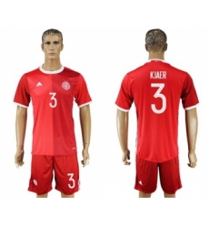 Danmark #3 Kjaer Red Home Soccer Country Jersey