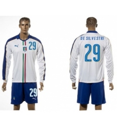 Italy #29 De Silvestri White Away Long Sleeves Soccer Country Jersey