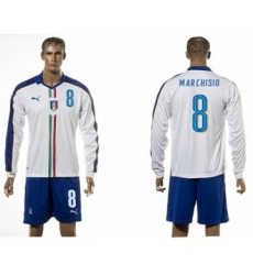 Italy #8 Marchisio White Away Long Sleeves Soccer Country Jersey