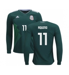 Mexico #11 Aquino Home Long Sleeves Soccer Country Jersey