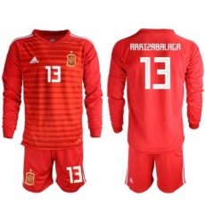 Spain #13 Arrizabalaga Red Long Sleeves Goalkeeper Soccer Country Jersey