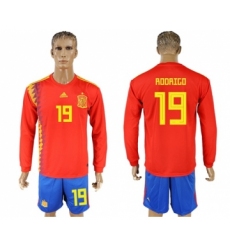 Spain #19 Rodrigo Red Home Long Sleeves Soccer Country Jersey