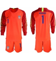 USA #1 Howard Red Goalkeeper Long Sleeves Soccer Country Jersey