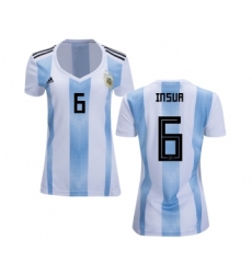 Women's Argentina #6 Insua Home Soccer Country Jersey