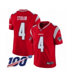 Men's New England Patriots #4 Jarrett Stidham Limited Red Inverted Legend 100th Season Football Jersey