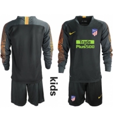 Atletico Madrid Blank Black Goalkeeper Long Sleeves Kid Soccer Club Jersey