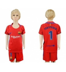 Barcelona #1 Ter Stegen Red Goalkeeper Kid Soccer Club Jersey