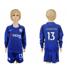 Chelsea #13 Courtois Home Long Sleeves Kid Soccer Club Jersey