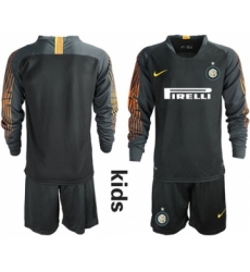 Inter Milan Blank Black Goalkeeper Long Sleeves Kid Soccer Club Jersey