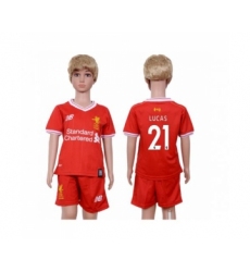 Liverpool #21 Lucas Red Home Kid Soccer Club Jersey