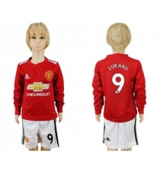 Manchester United #9 Lukaku Home Long Sleeves Kid Soccer Club Jersey