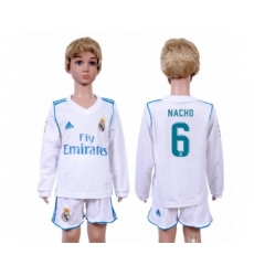 Real Madrid #6 Nacho Home Long Sleeves Kid Soccer Club Jersey