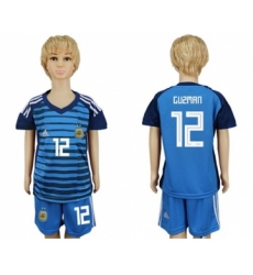 Argentina #12 Guzman Blue Goalkeeper Kid Soccer Country Jersey