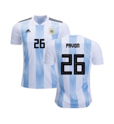 Argentina #26 Pavon Home Kid Soccer Country Jersey