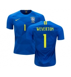 Brazil #1 Weverton Away Kid Soccer Country Jersey