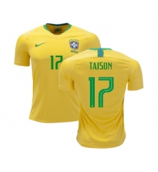 Brazil #17 Taison Home Kid Soccer Country Jersey