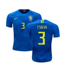 Brazil #3 T.Silva Away Kid Soccer Country Jersey
