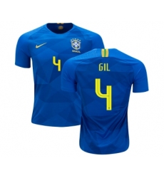 Brazil #4 Gil Away Kid Soccer Country Jersey