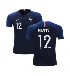 France #12 Mbappe Home Kid Soccer Country Jersey