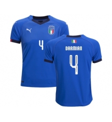 Italy #4 Darmian Home Kid Soccer Country Jersey