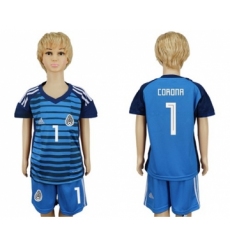 Mexico #1 Corona Blue Goalkeeper Kid Soccer Country Jersey