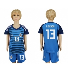 Mexico #13 G.Ochoa Blue Goalkeeper Kid Soccer Country Jersey