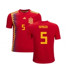 Spain #5 Sergio Red Home Kid Soccer Country Jersey