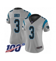 Women's Carolina Panthers #3 Will Grier Silver Inverted Legend Limited 100th Season Football Jersey