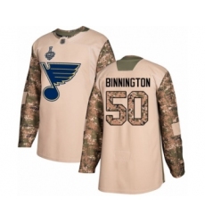 Youth St. Louis Blues #50 Jordan Binnington Authentic Camo Veterans Day Practice 2019 Stanley Cup Final Bound Hockey Jersey