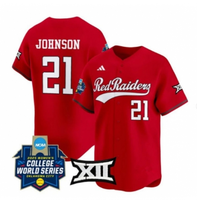 Men's Texas Tech Red Raiders #21 Alana Johnson Red 2025 World Series Stitched Jersey
