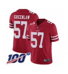 Men's San Francisco 49ers #57 Dre Greenlaw Red Team Color Vapor Untouchable Limited Player 100th Season Football Jersey