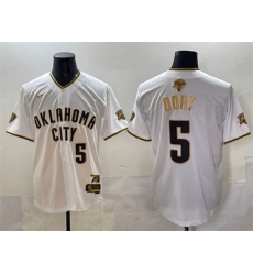 Men's Oklahoma City Thunder #5 Luguentz Dort White Gold 2025 Finals Vapor Stitched Baseball Jersey