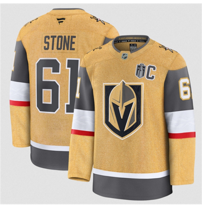 Men's Vegas Golden Knights #61 Mark Stone Gold 2026 Stanley Cup Final And C Patch Home Stitched Hockey Jersey