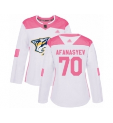 Women's Nashville Predators #70 Egor Afanasyev Authentic White Pink Fashion Hockey Jersey