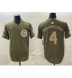 Men's Chicago Cubs #4 Pete Crow-Armstrong Olive 2026 Armed Forces Day Stitched Baseball Jersey