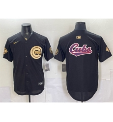 Men's Chicago Cubs Team Big Logo Black Gold 150th Anniversary Stitched Baseball Jersey